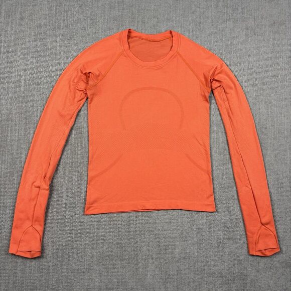 lululemon athletica Tops - Lululemon Long Sleeve Swiftly Womens orange Top With Thumb Holes Size 4 Gym Yoga
